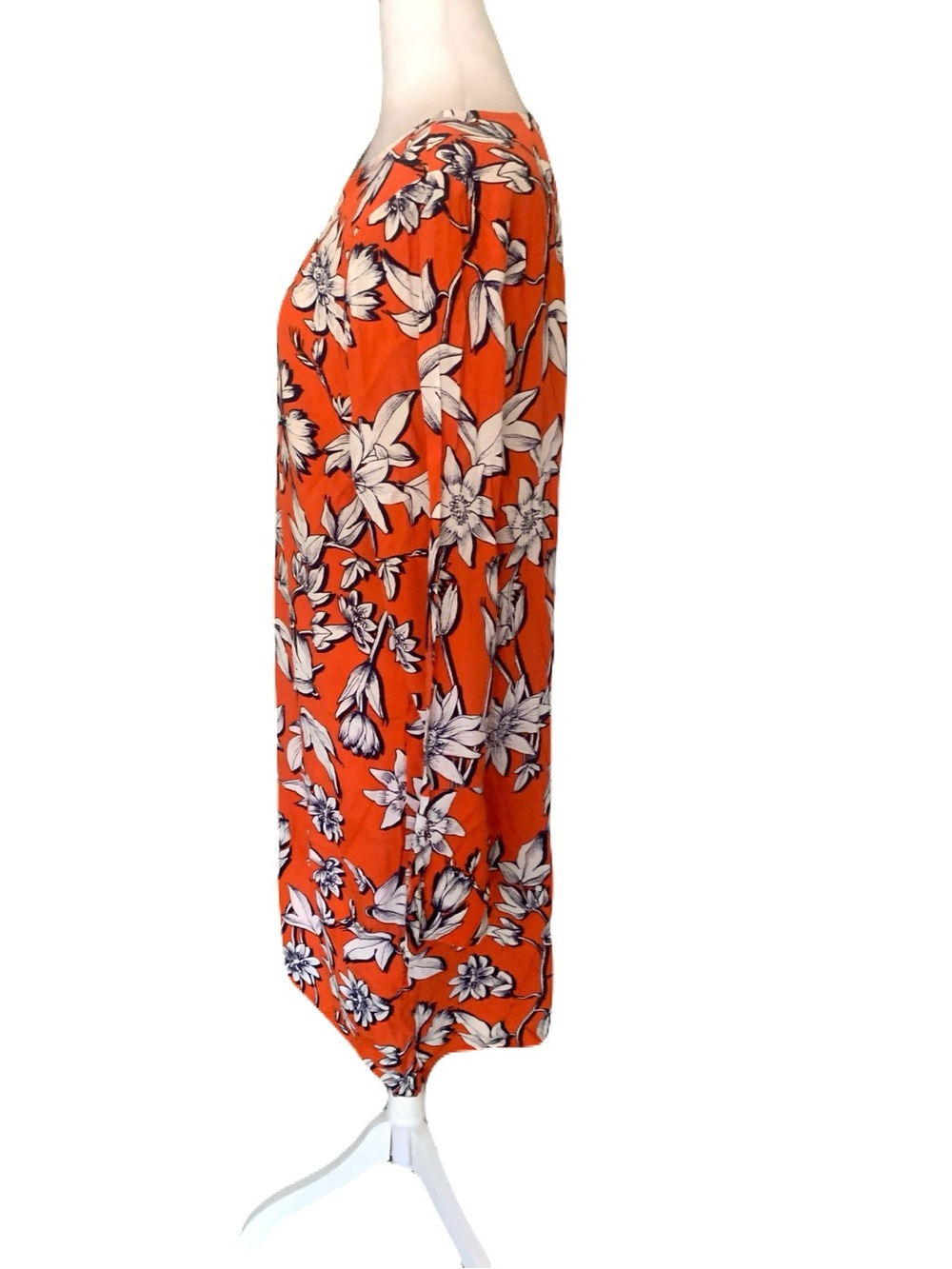NWT ESQUALO Women’s Size 8 Orange Navy White Floral Long-Sleeve Shift Dress - Picture 3 of 7